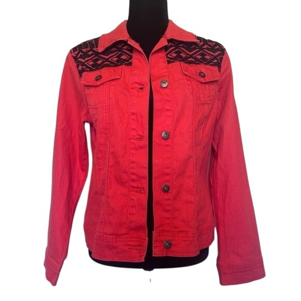 DG2 by Diane Gilman Y2K Orange with Beaded Shoulders Jean Jacket Size Small